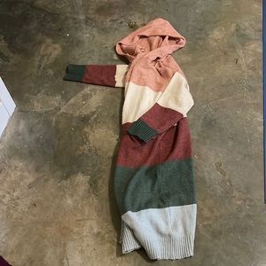 Long open front sweater with hood